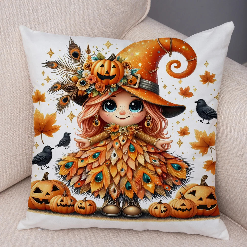 Housse Coussin Halloween Sécurisée - Citrouille Corbeau Décor Enfant
