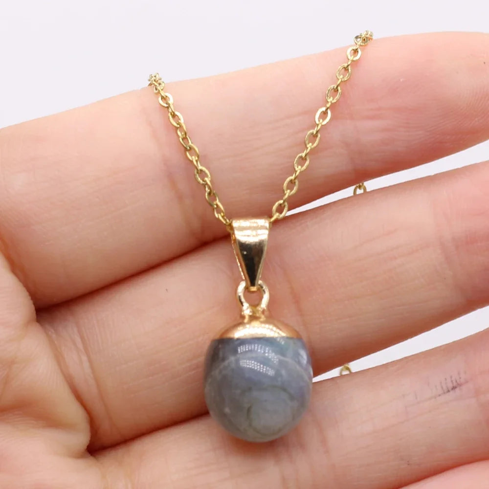 Collier Pendentif Pierre Naturelle Forme Haricot 40cm - Bijou Organique