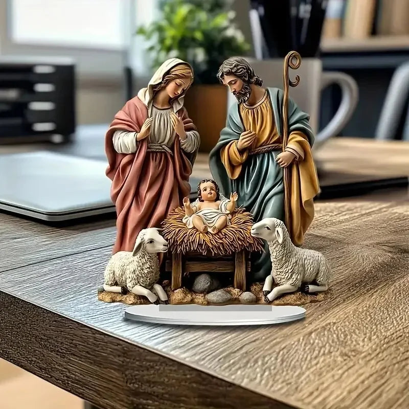 Ornement Nativité Sécurisé - Décoration Noël Acrylique Familiale