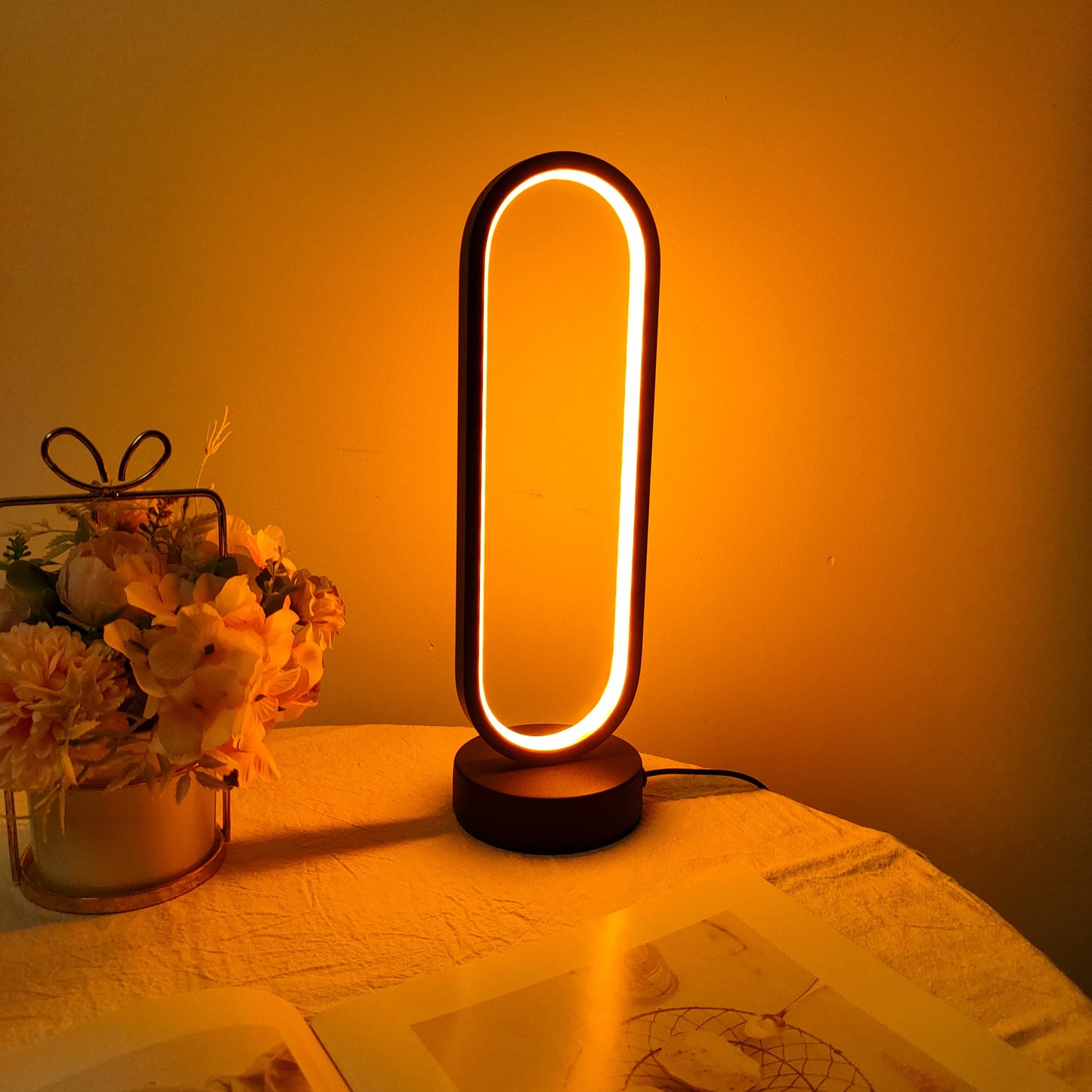 Lampe Chevet LED Anneau 3 Couleurs Gradation Tactile