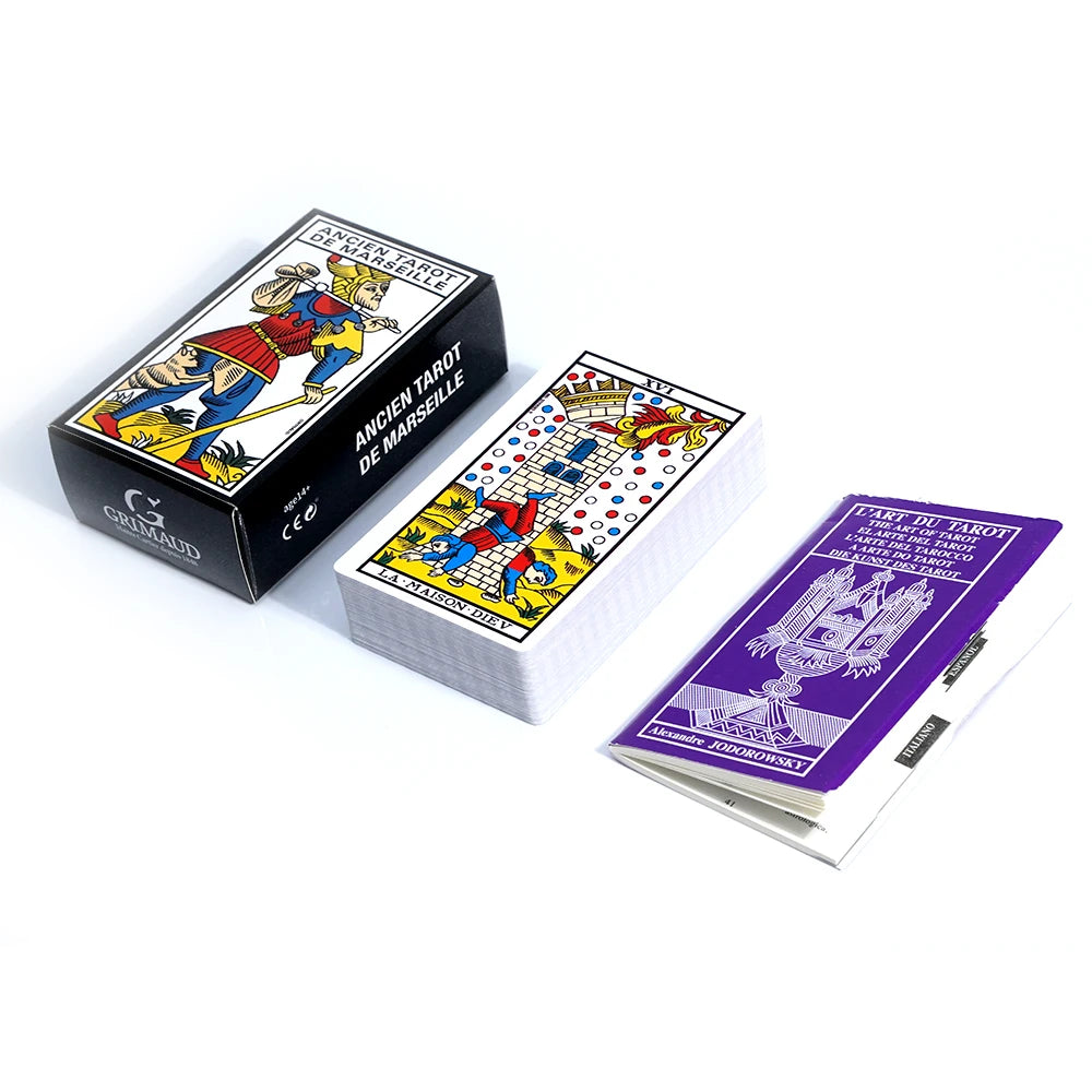 Tarot de Marseille Ancien – Jeu divinatoire français avec 78 cartes illustrées