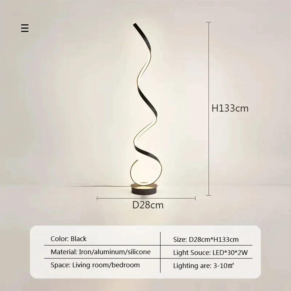 Lampadaire LED Spirale Aluminium - Éclairage Moderne Salon