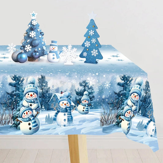 Nappe Noël Bleue Bonhomme de Neige 2025 - Votre Table Magique Féerique