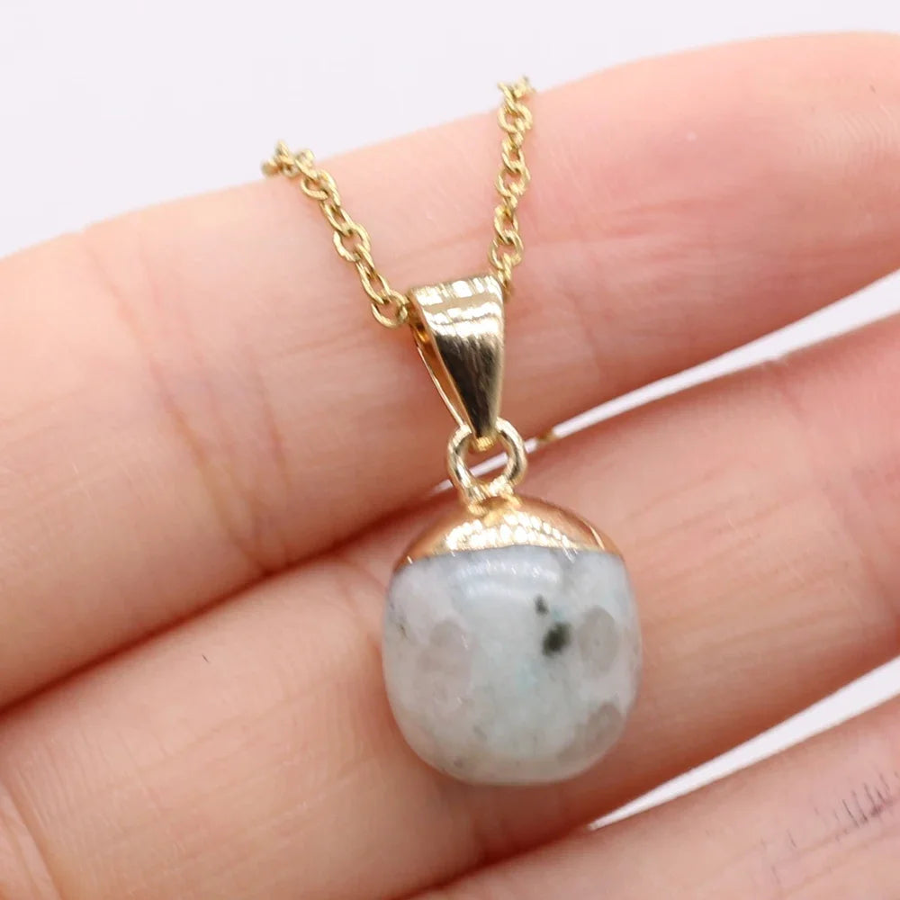 Collier Pendentif Pierre Naturelle Forme Haricot 40cm - Bijou Organique
