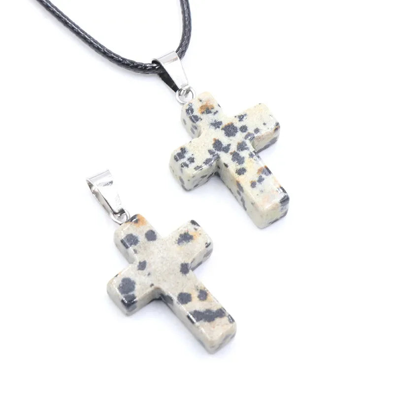 Collier Croix Pierre Naturelle 25x18mm - Pendentif Spirituel