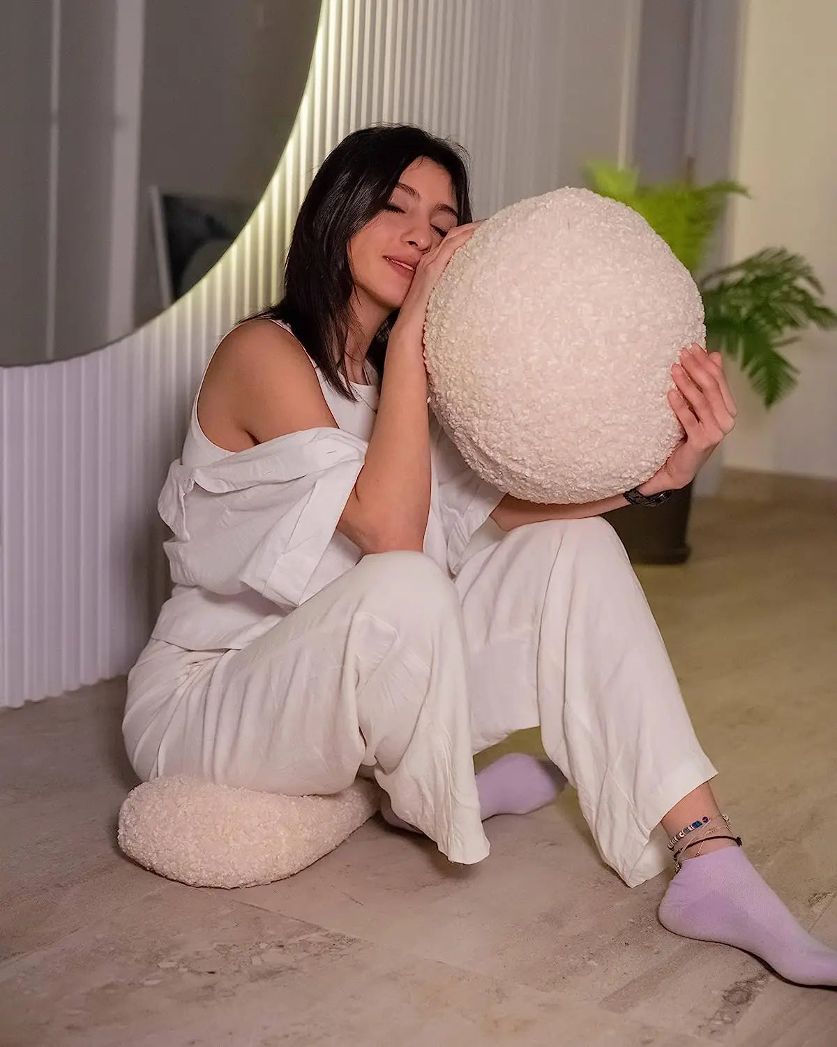 Coussin Rond Boule Inyahome 33cm - Nuage de Douceur Teddy Fleece