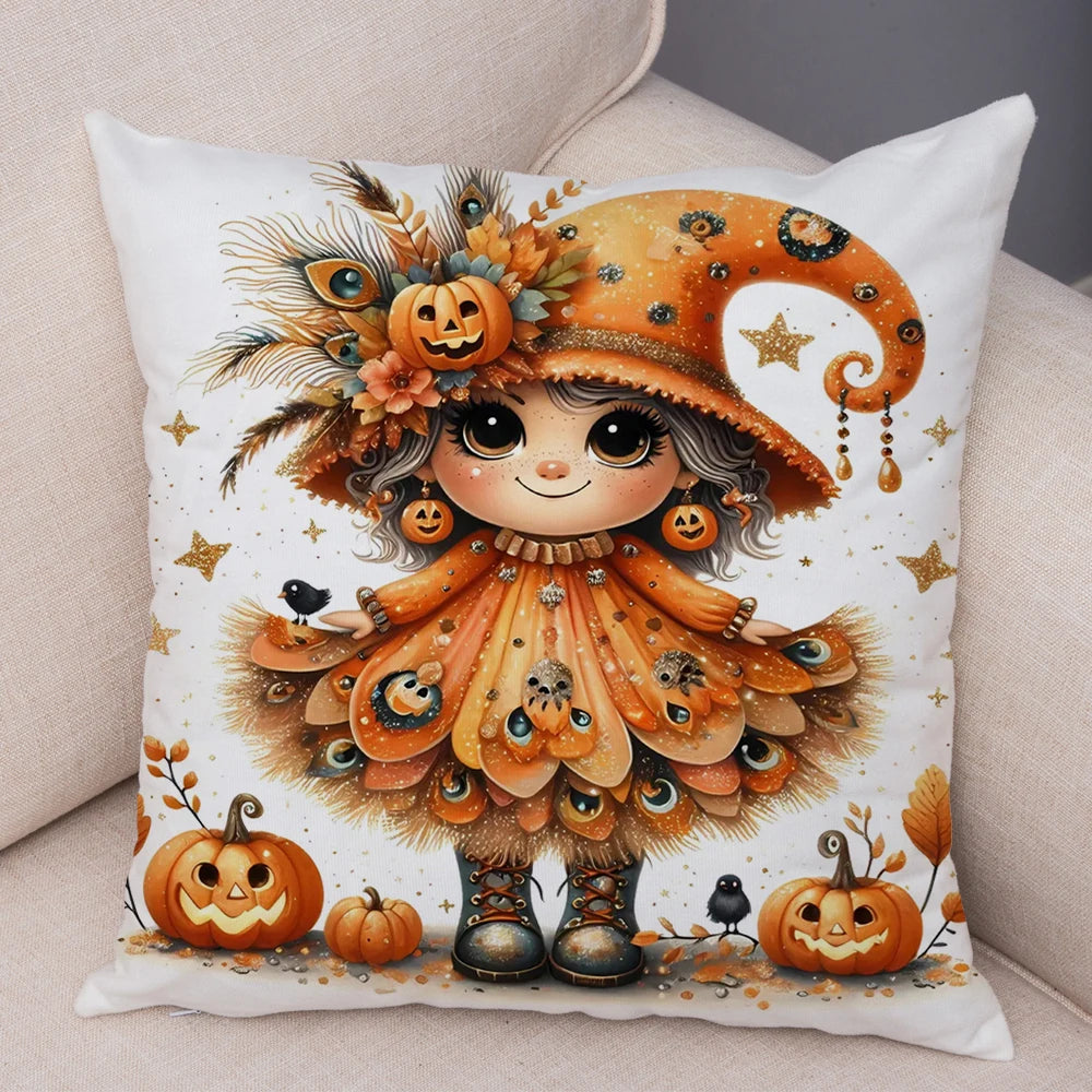 Housse Coussin Halloween Sécurisée - Citrouille Corbeau Décor Enfant
