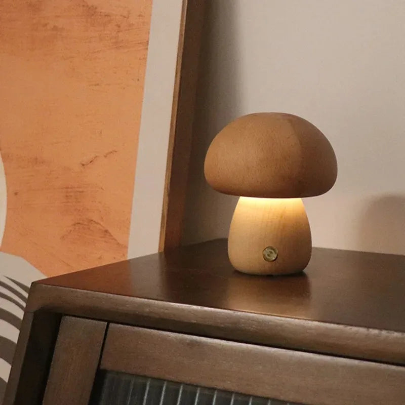 Lampe Champignon Bois Rechargeable LED Tactile 3 Niveaux