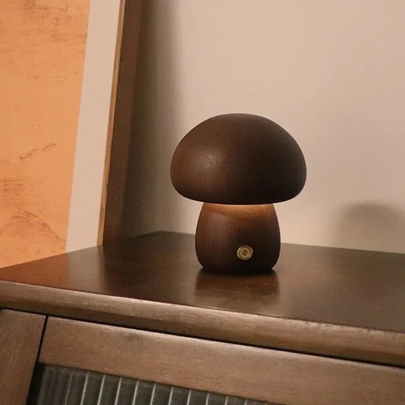 Lampe Champignon Bois Rechargeable LED Tactile 3 Niveaux