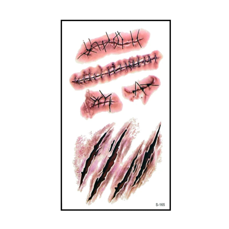 Faux Tatouages Plaies Halloween x6 - Autocollants Temporaires Sanglants