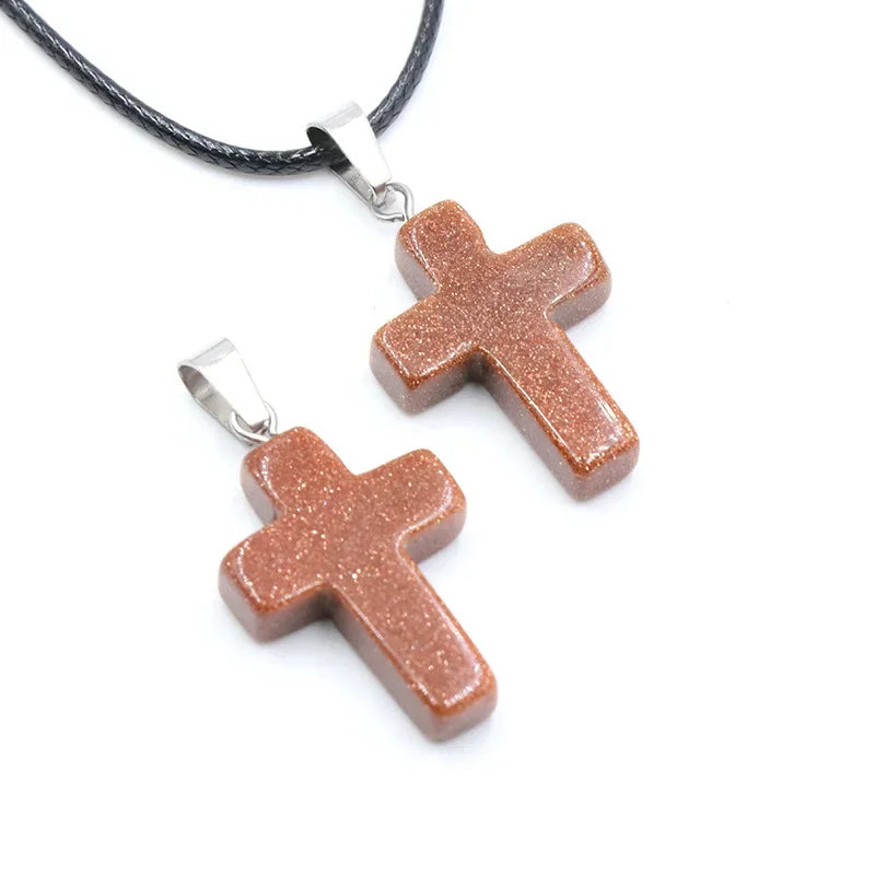 Collier Croix Pierre Naturelle 25x18mm - Pendentif Spirituel