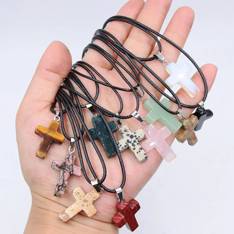 Collier Croix Pierre Naturelle 25x18mm - Pendentif Spirituel