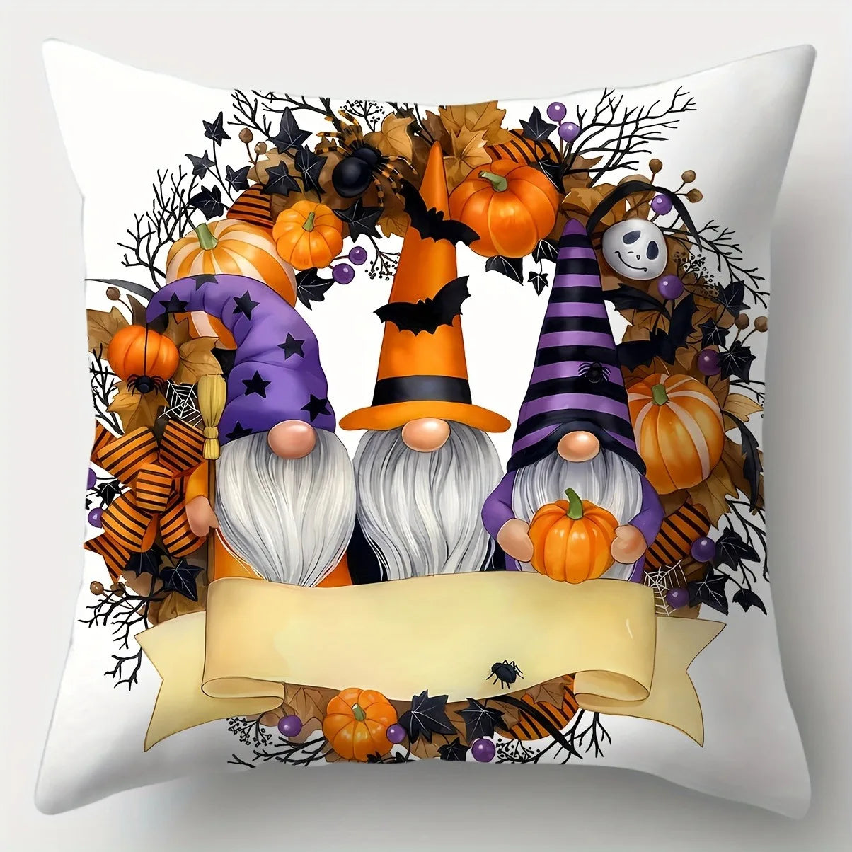 Taies Oreiller Halloween Sécurisées - Gnomes Citrouilles Décor Familial