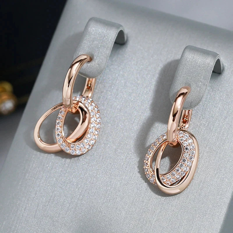Ensemble Bijoux Femme Or Rose - Boucles d'Oreilles Créoles et Collier Zircon