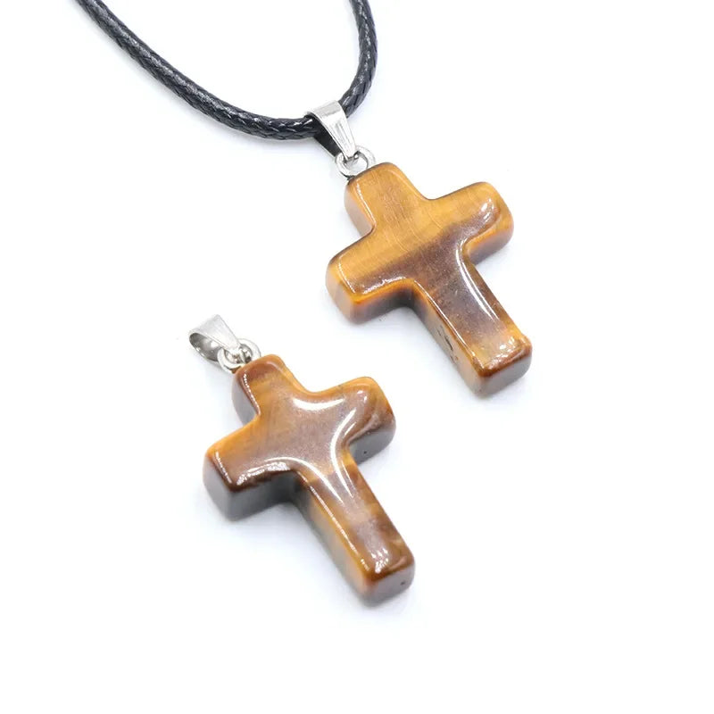 Collier Croix Pierre Naturelle 25x18mm - Pendentif Spirituel