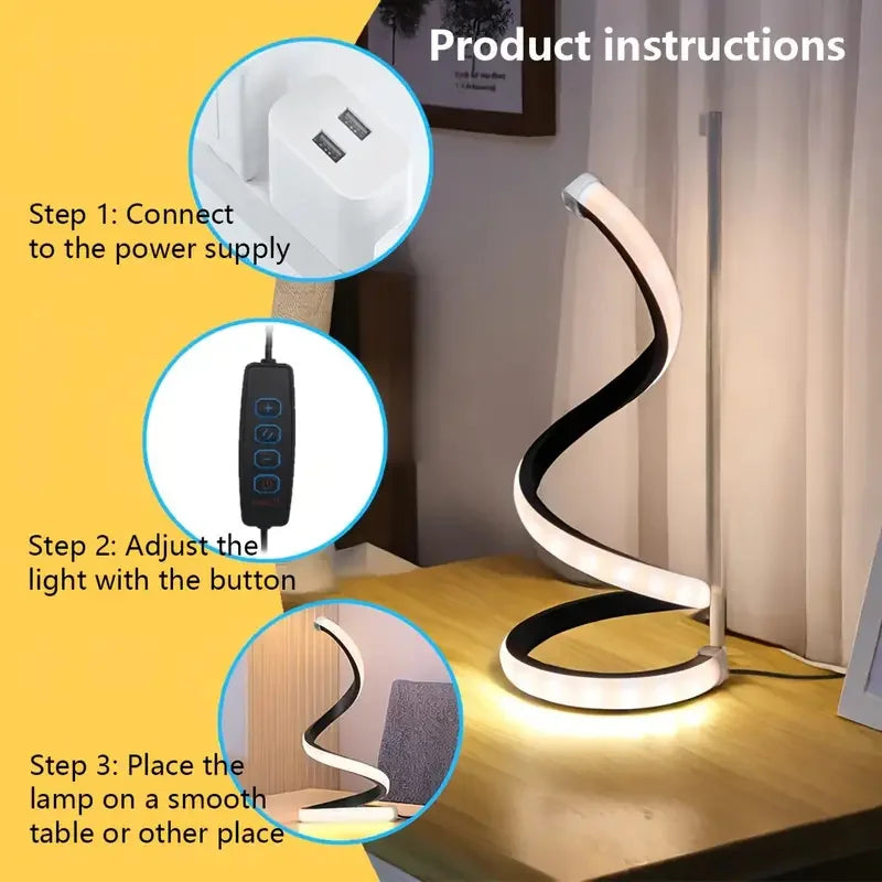 Lampe Bureau Spirale USB - Éclairage Tricolore Sans Fil