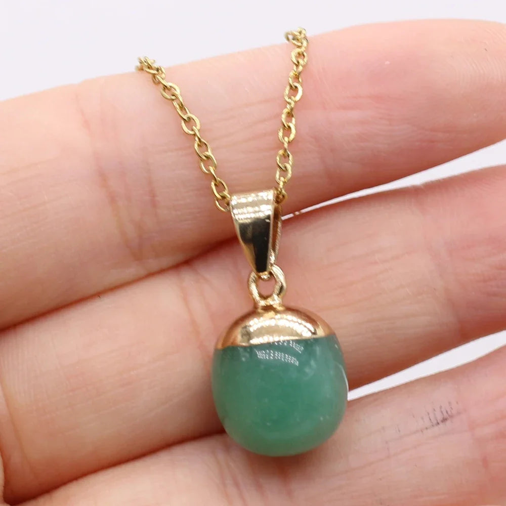 Collier Pendentif Pierre Naturelle Forme Haricot 40cm - Bijou Organique