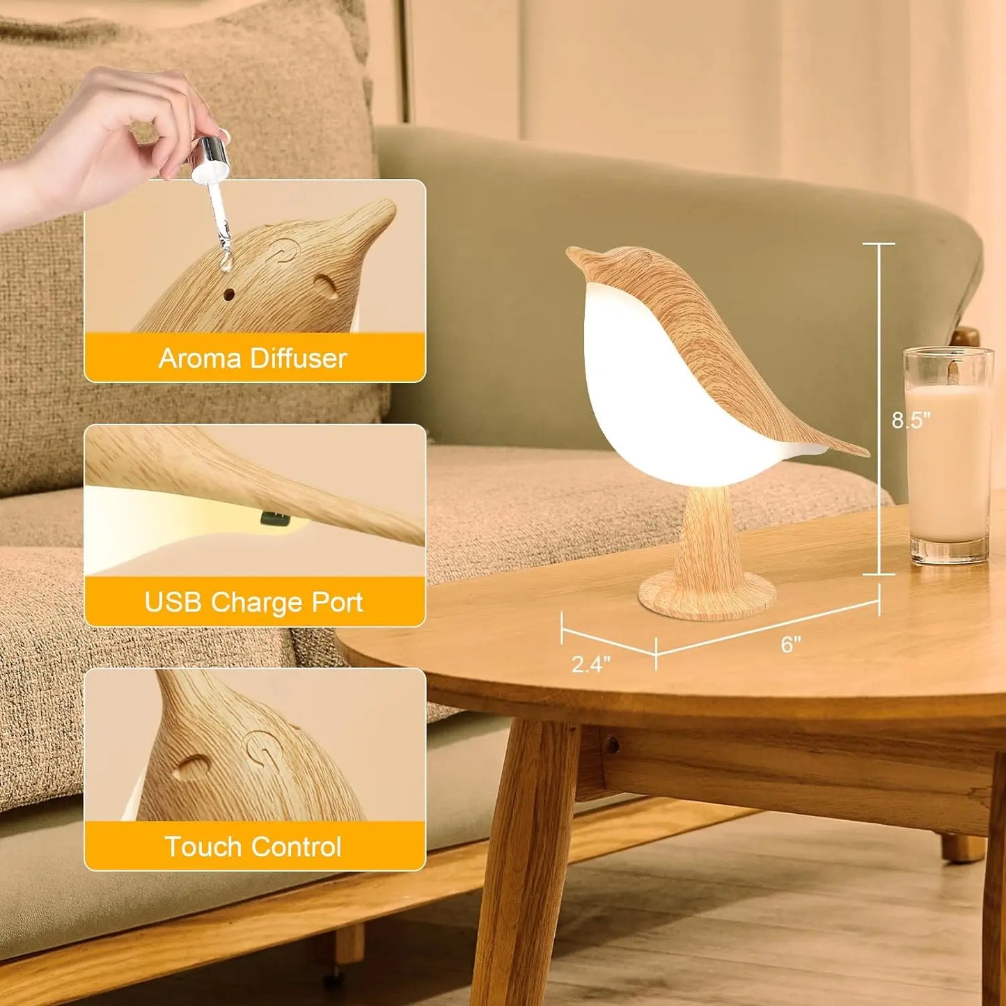 Lampe Bureau Enfant Sans Fil - Veilleuse Oiseau Tactile