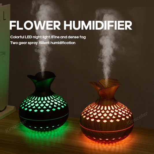 Humidificateur USB 300ml Grain Bois Naturel - Diffuseur Aromathérapie Bureau Silencieux