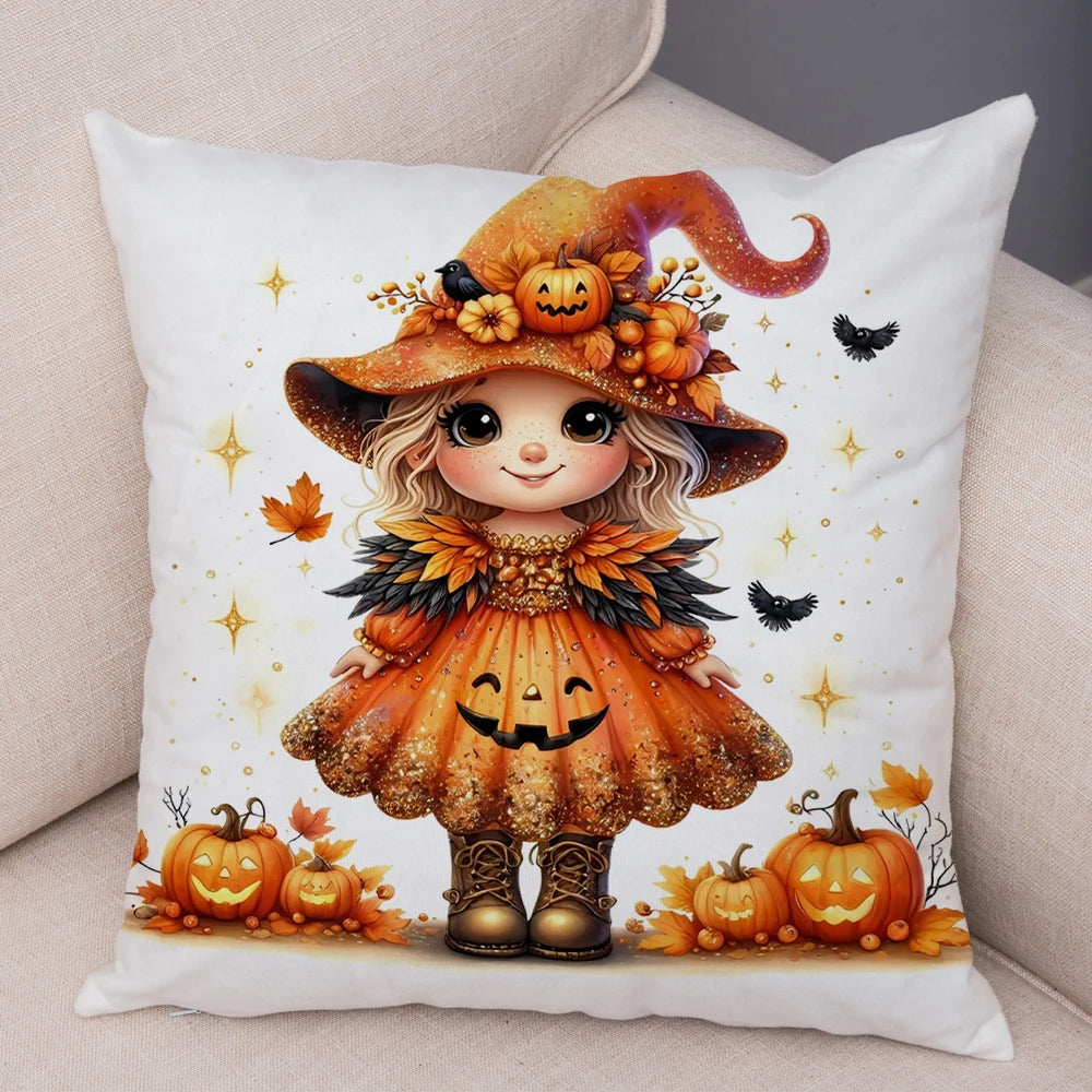 Housse Coussin Halloween Sécurisée - Citrouille Corbeau Décor Enfant