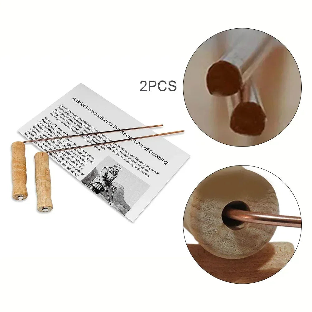 Sondes en cuivre pur 99.9% – Outil rabdomante 2 pièces avec foy en bois pour baguette de sourcier