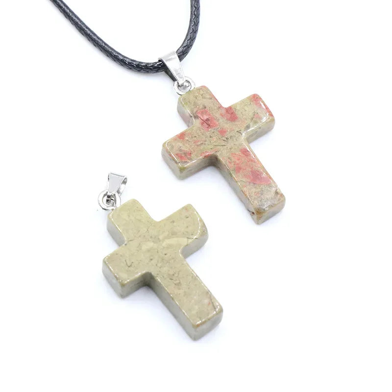 Collier Croix Pierre Naturelle 25x18mm - Pendentif Spirituel