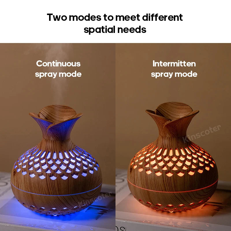 Humidificateur USB 300ml Grain Bois Naturel - Diffuseur Aromathérapie Bureau Silencieux