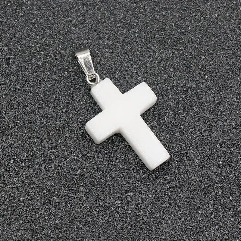 Collier Croix Pierre Naturelle 25x18mm - Pendentif Spirituel