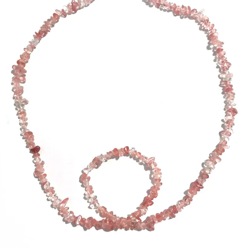 Tour de Cou Pierre Naturelle Femme 40cm - Bijou Bohème Quartz Rose