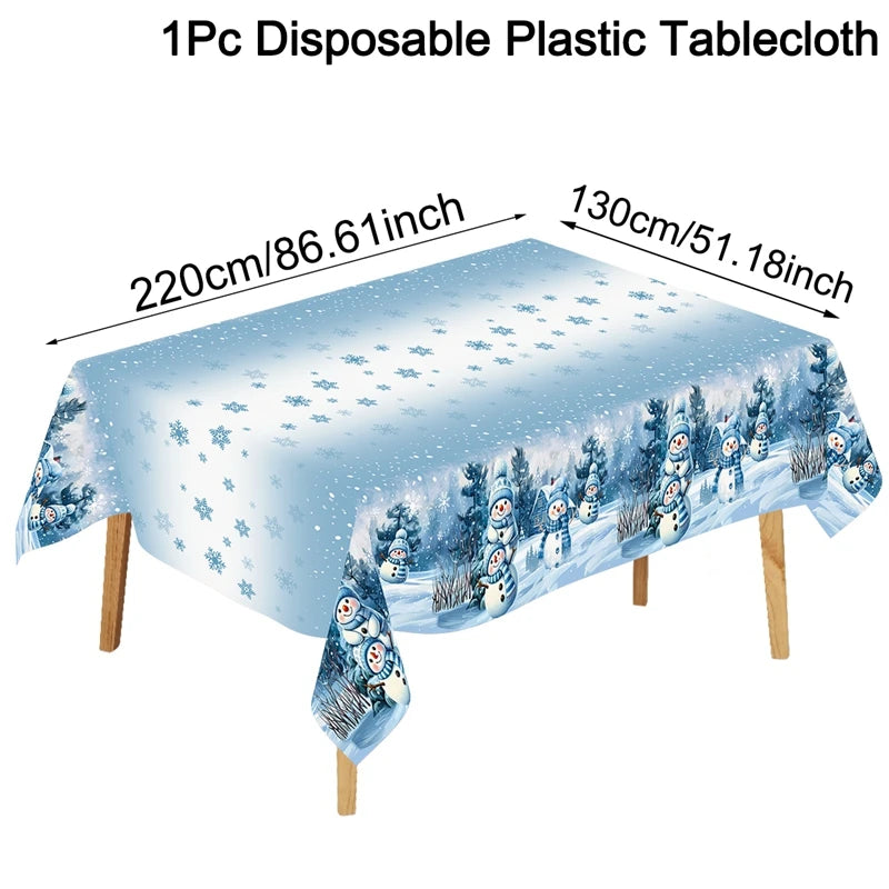 Nappe Noël Bleue Bonhomme de Neige 2025 - Votre Table Magique Féerique