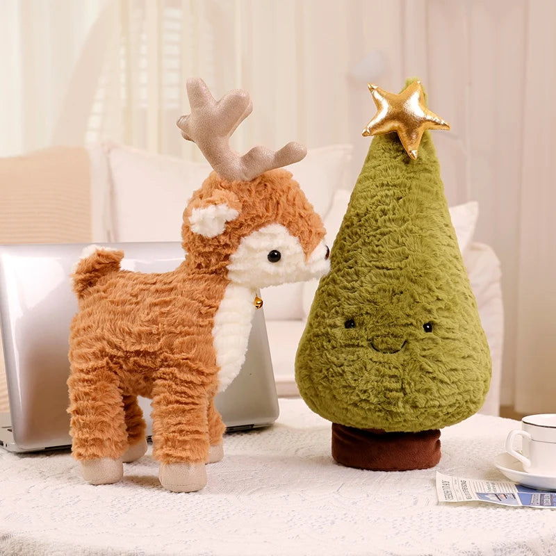 Nouveau Kawaii arbre de Noël et élan en peluche – jouet doux cerf Sika pour enfants et décoration festive