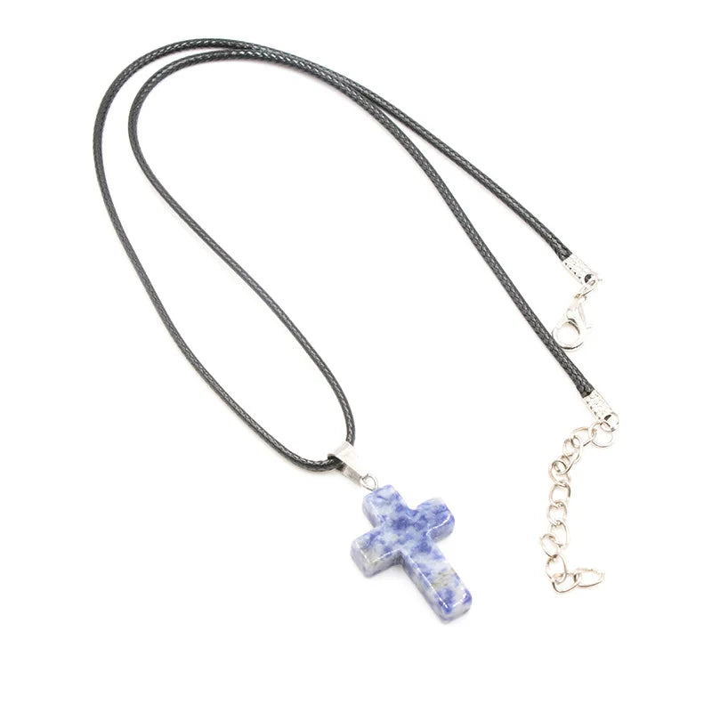 Collier Croix Pierre Naturelle 25x18mm - Pendentif Spirituel