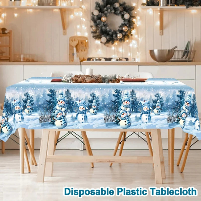 Nappe Noël Bleue Bonhomme de Neige 2025 - Votre Table Magique Féerique