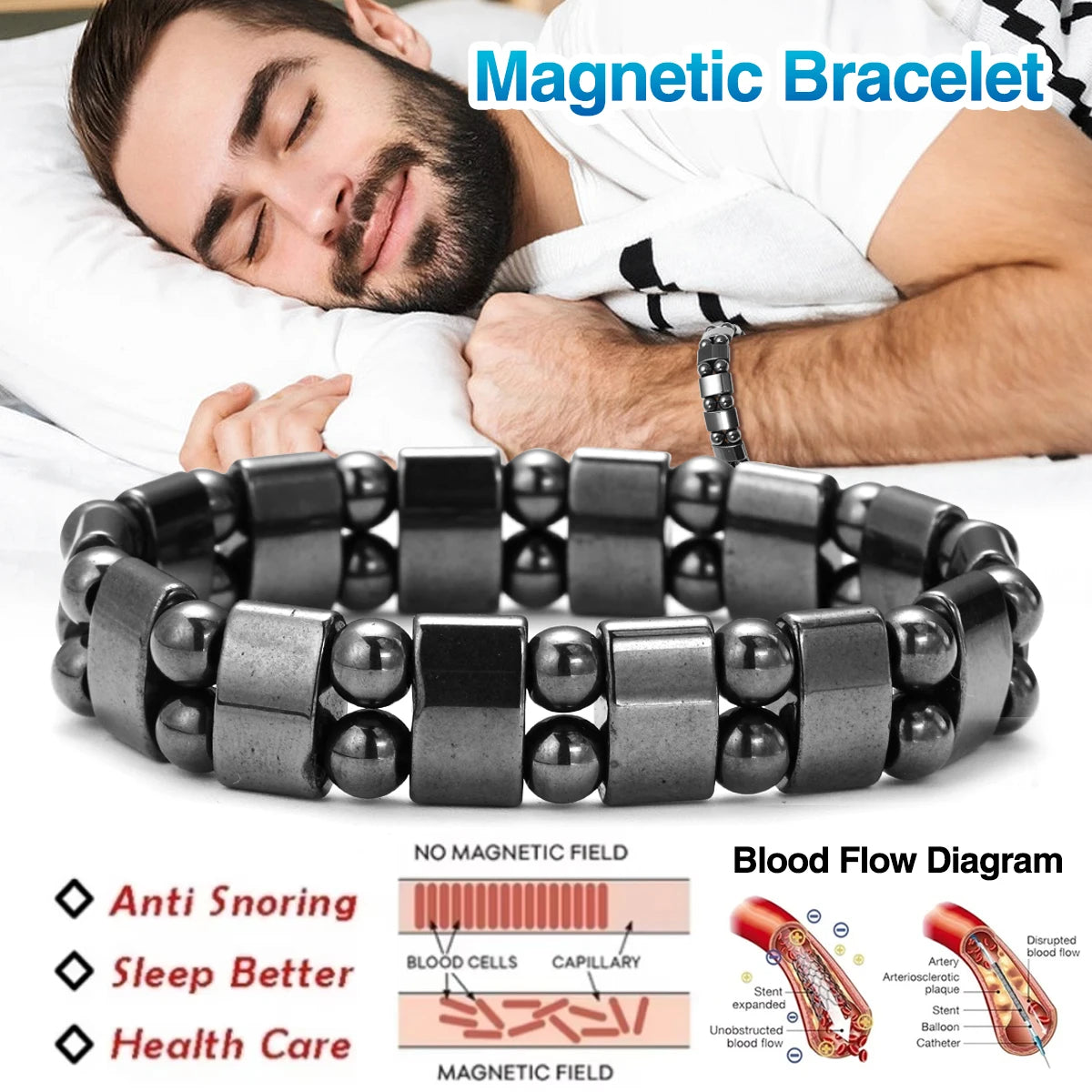 Bracelet Hématite Homme 18-19cm - Pierre Naturelle Magnétique