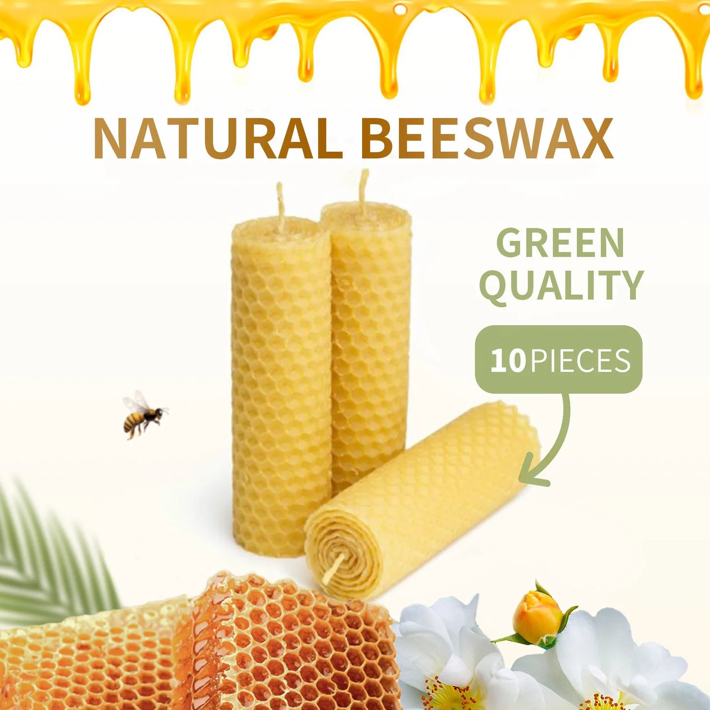 Bougies Cire d'Abeille Naturelle x10 - Artisanales Sans Parfum