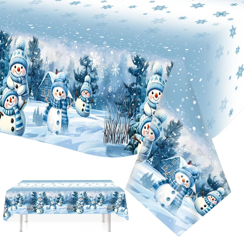 Nappe Noël Bleue Bonhomme de Neige 2025 - Votre Table Magique Féerique