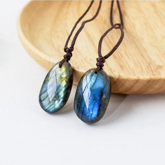 Collier Pendentif Labradorite Naturelle 30mm - Bijou Lithothérapie