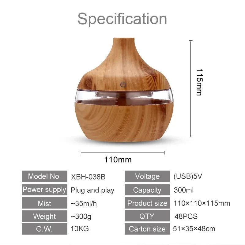 Humidificateur Ultrasonique 300ml Bois - Votre Temple Naturel d'Aromathérapie