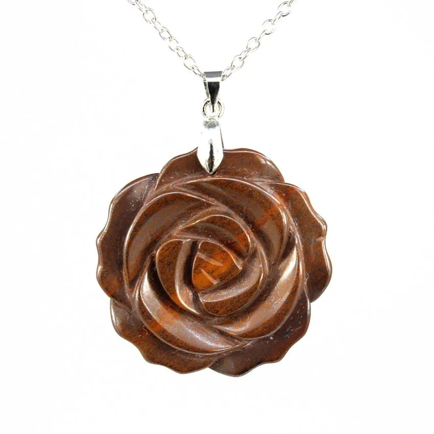 Pendentif Fleur de Rose Sculptée Pierre Naturelle 35mm - Bijou Romantique