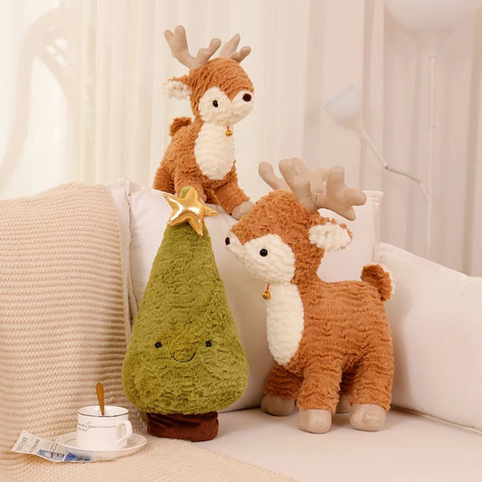 Nouveau Kawaii arbre de Noël et élan en peluche – jouet doux cerf Sika pour enfants et décoration festive