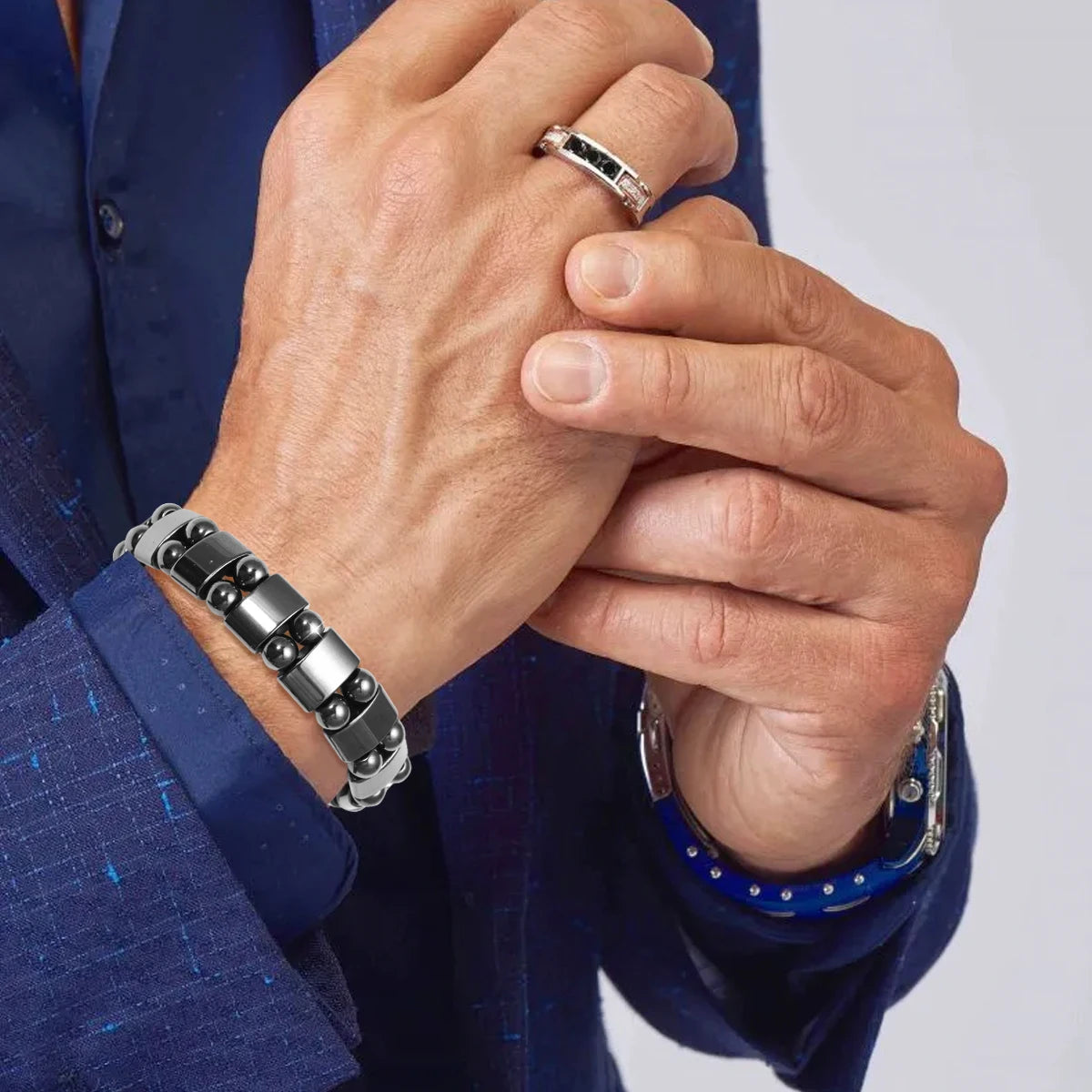 Bracelet Hématite Homme 18-19cm - Pierre Naturelle Magnétique