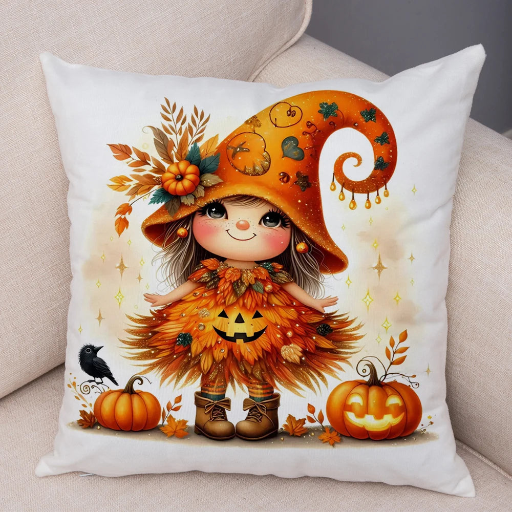 Housse Coussin Halloween Sécurisée - Citrouille Corbeau Décor Enfant