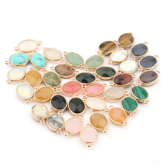 Breloque Ovale Pierre Naturelle 25x14mm - Connecteur DIY Bijoux