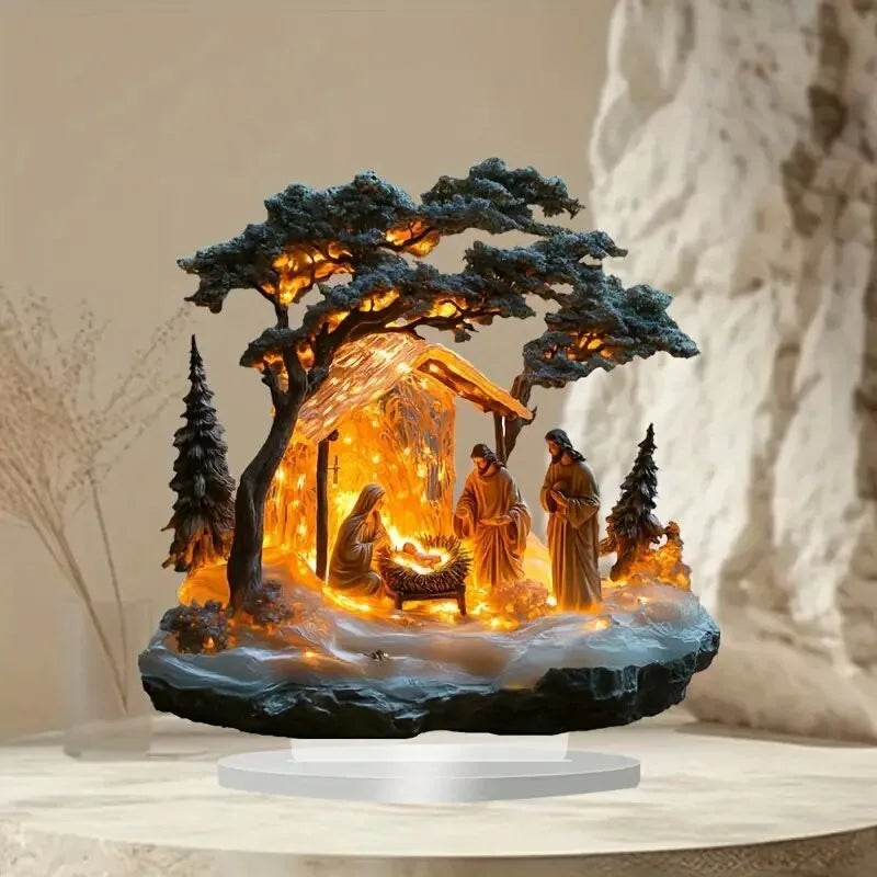 Ornement Nativité Sécurisé - Décoration Noël Acrylique Familiale