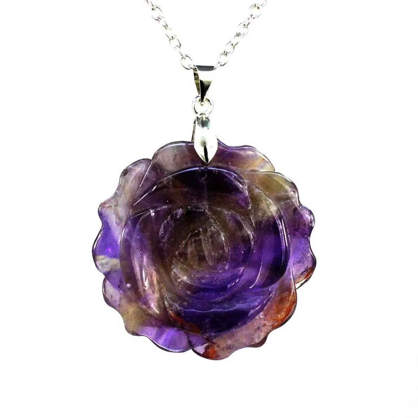 Pendentif Fleur de Rose Sculptée Pierre Naturelle 35mm - Bijou Romantique