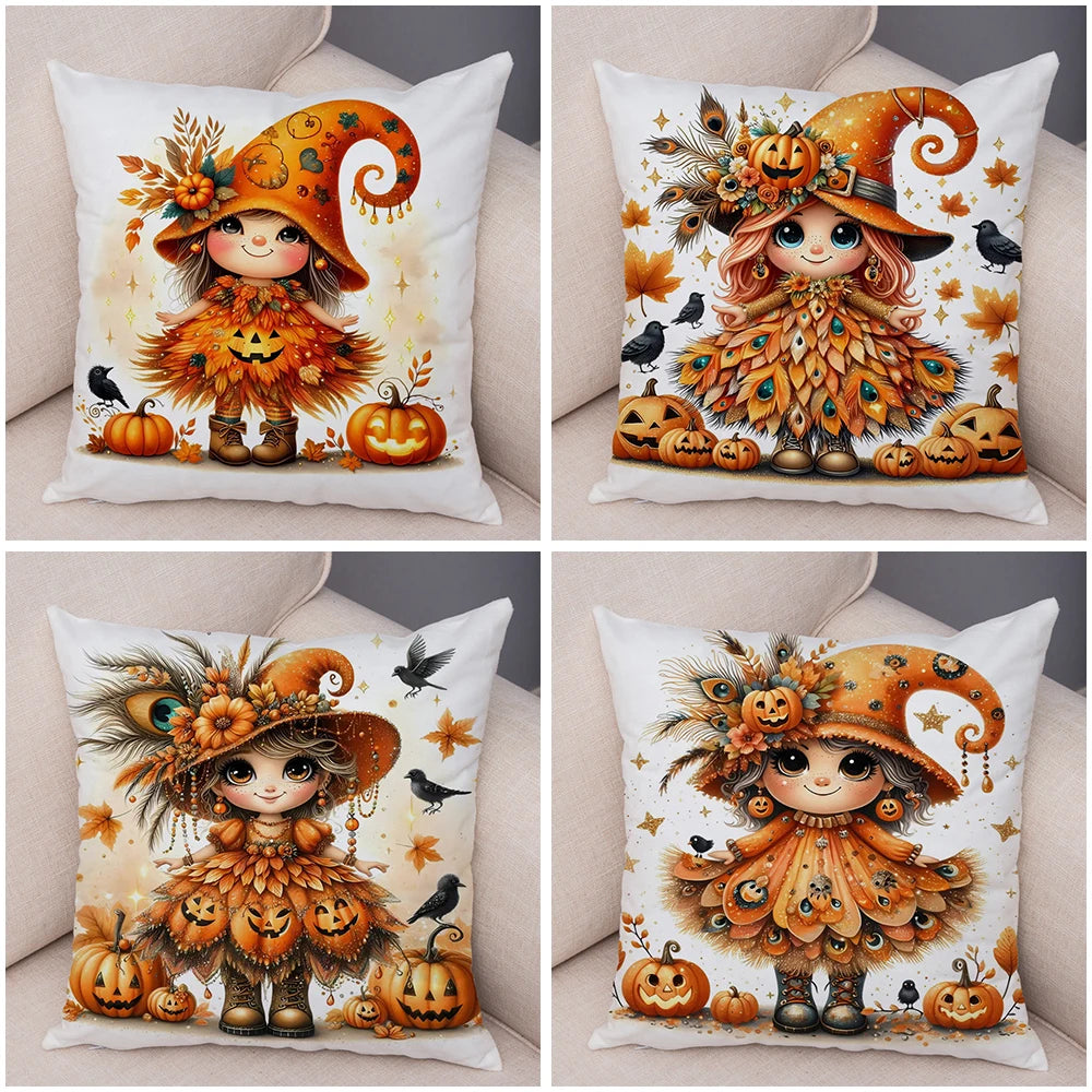 Housse Coussin Halloween Sécurisée - Citrouille Corbeau Décor Enfant