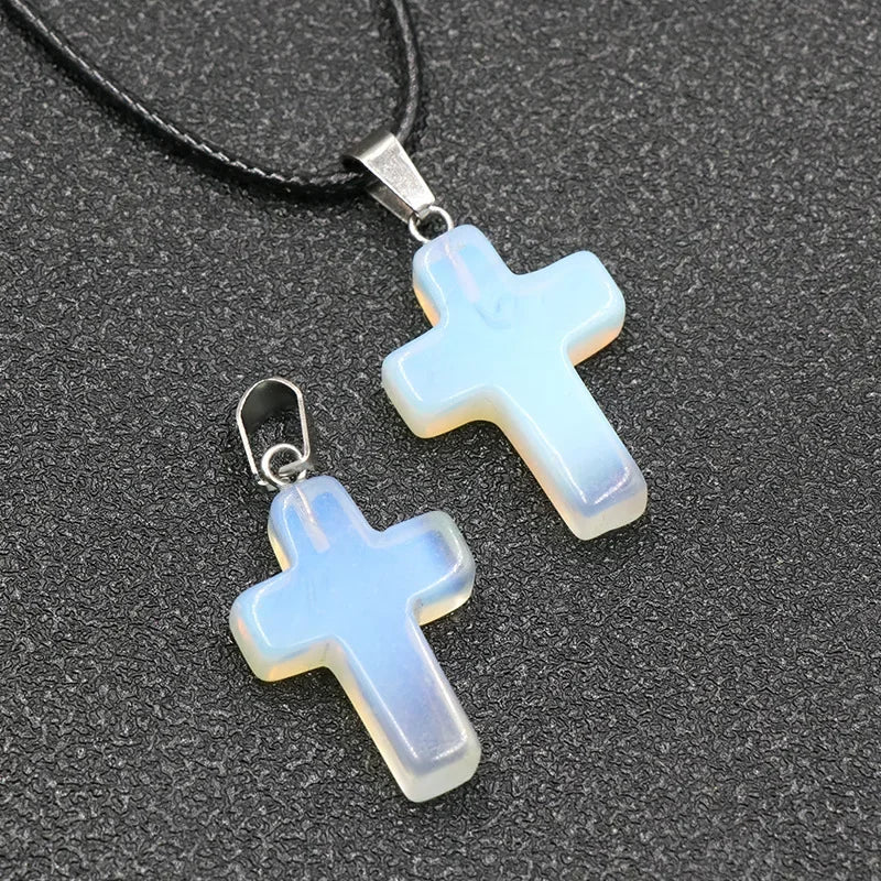 Collier Croix Pierre Naturelle 25x18mm - Pendentif Spirituel