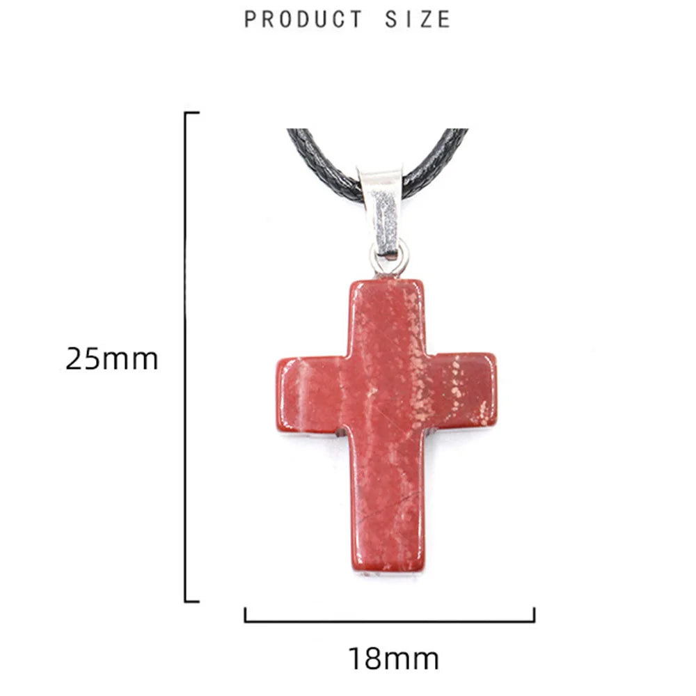 Collier Croix Pierre Naturelle 25x18mm - Pendentif Spirituel