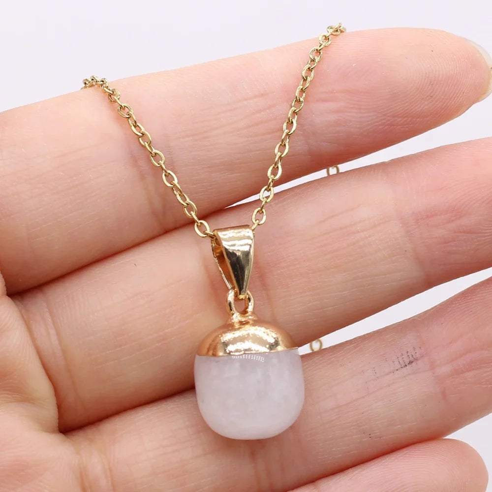 Collier Pendentif Pierre Naturelle Forme Haricot 40cm - Bijou Organique