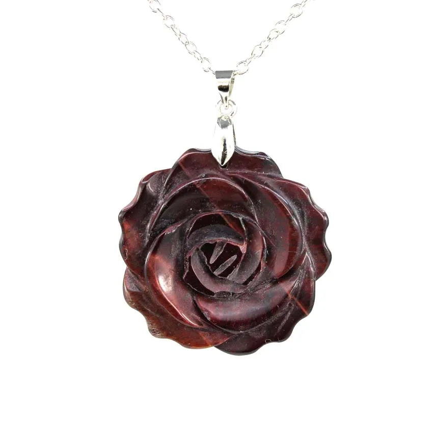 Pendentif Fleur de Rose Sculptée Pierre Naturelle 35mm - Bijou Romantique